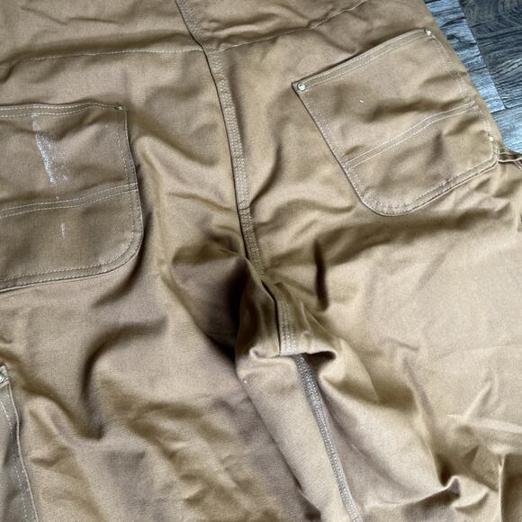 Carhartt R41 Duck Long Zip Double Knee Bib Men's Overall Quilt, 42X30 inch - Tan - Picture 8 of 9